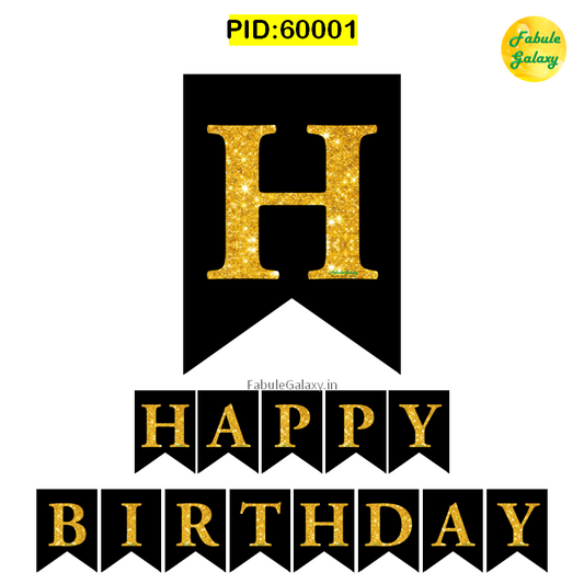 FG Golden Black Happy Birthday Banner