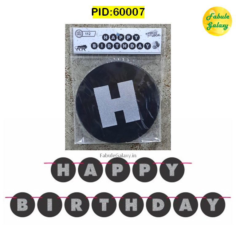 Silver Black Round Happy Birthday Banner