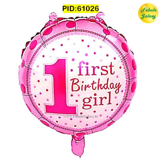 "1st Birthday Girl" Printed Round Foil Balloon 17" Pink