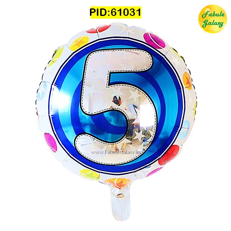 Number "5" Printed Round Foil Balloon 17"
