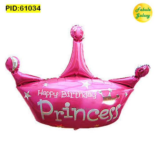 "Happy Birthday Princess" Printed Crown Shaped Foil Balloon